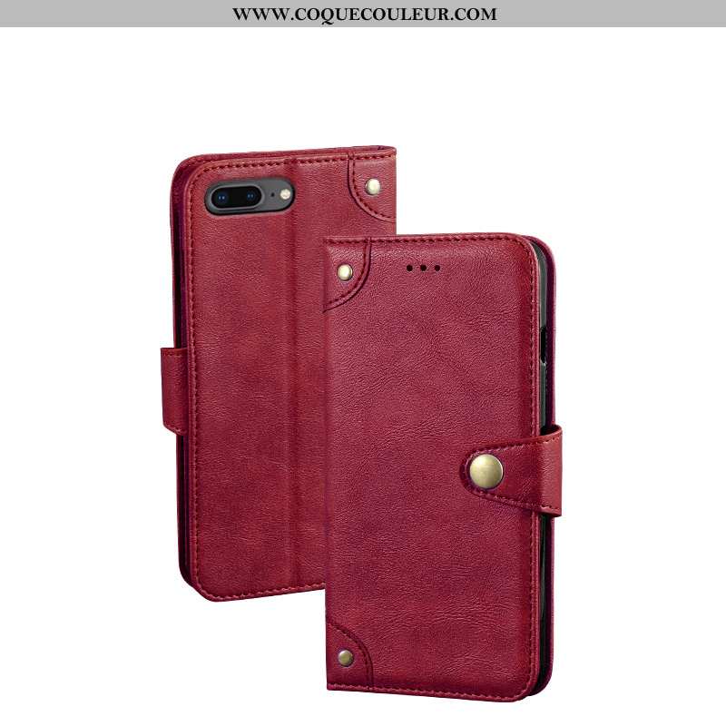 Housse iPhone 7 Plus Portefeuille Coque Étui, Étui iPhone 7 Plus Cuir Téléphone Portable Rouge