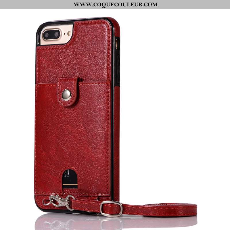 Housse iPhone 7 Plus Cuir Rouge Étui, Étui iPhone 7 Plus Protection Coque