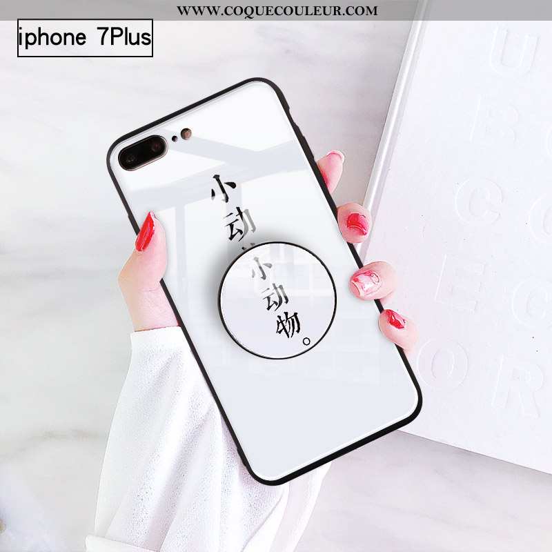 Housse iPhone 7 Plus Protection Personnalité Téléphone Portable, Étui iPhone 7 Plus Verre Fleur Blan