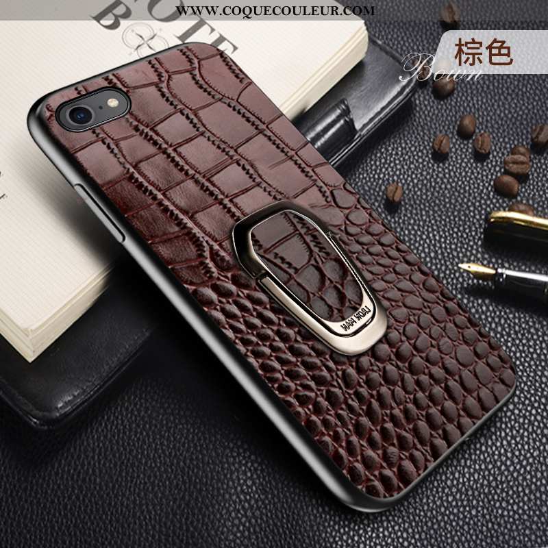 Étui iPhone 7 Cuir Véritable Tout Compris Personnalisé, Coque iPhone 7 Tendance Anneau Marron