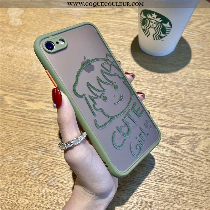 Coque iPhone 7 Transparent Charmant Amoureux, Housse iPhone 7 Dessin Animé Simple Verte