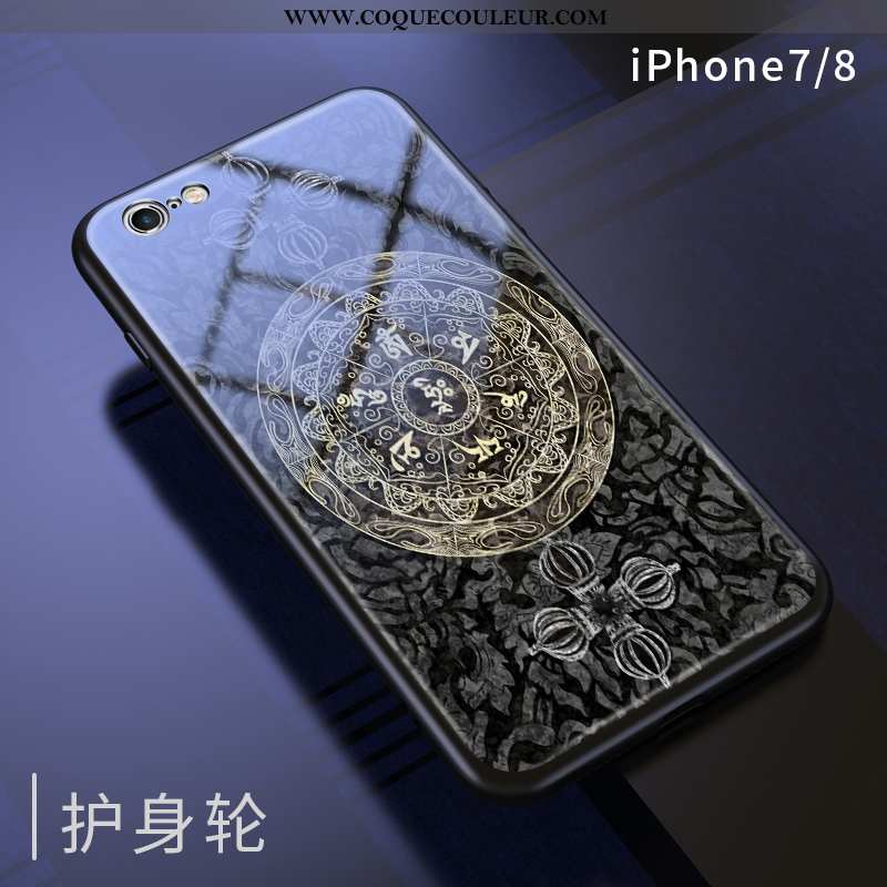 Coque iPhone 7 Créatif Incassable Bleu Marin, Housse iPhone 7 Personnalité Style Chinois Bleu Foncé