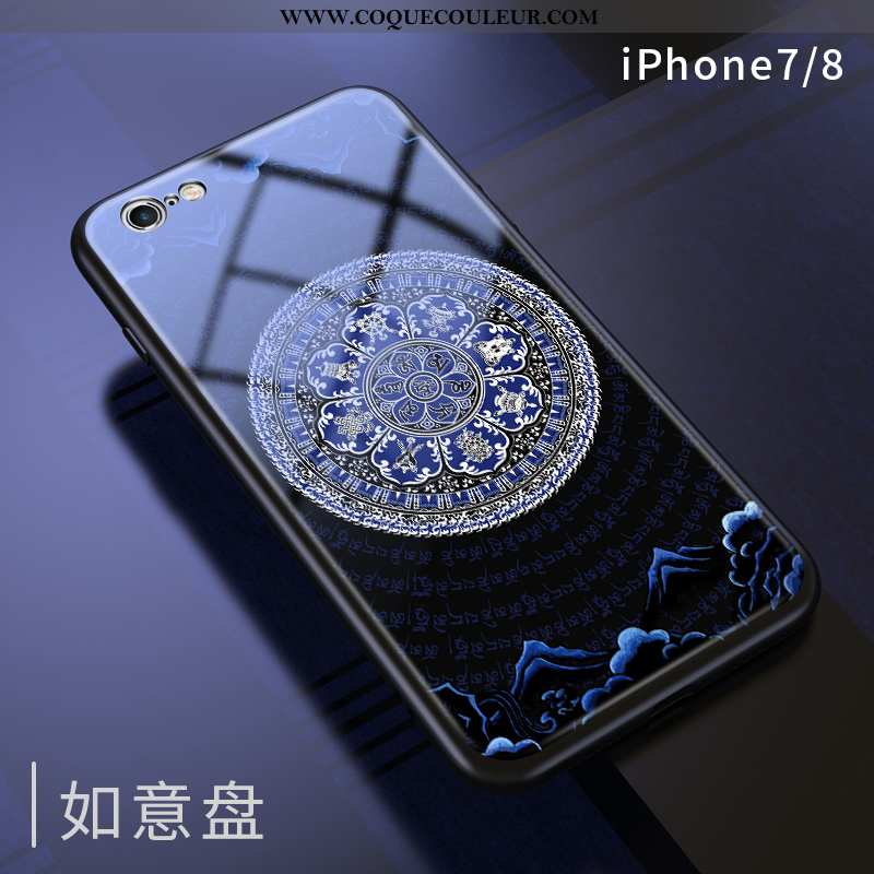 Coque iPhone 7 Créatif Incassable Bleu Marin, Housse iPhone 7 Personnalité Style Chinois Bleu Foncé