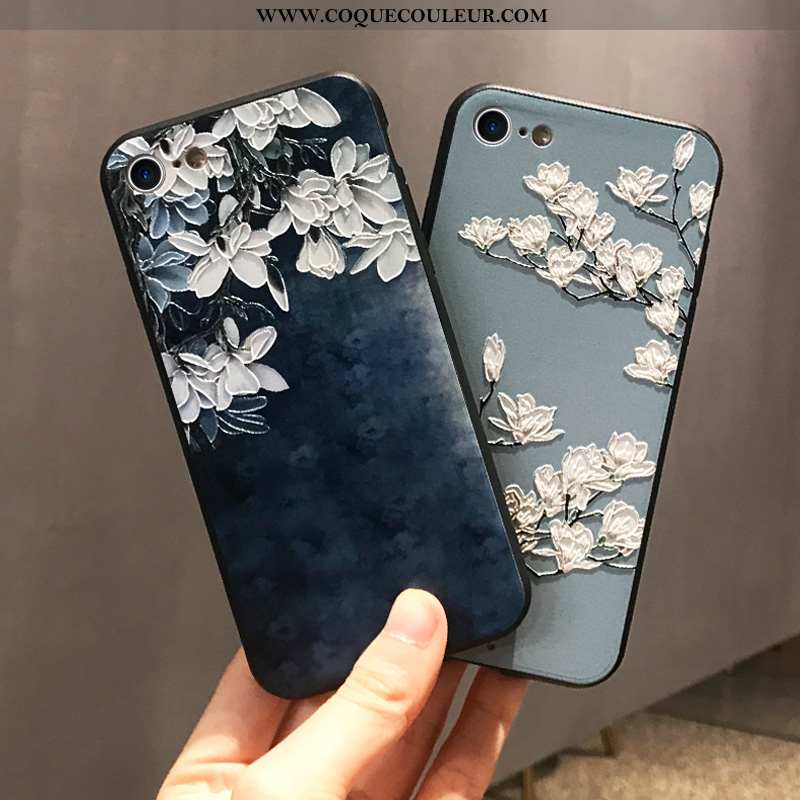 Housse iPhone 7 Créatif Fluide Doux Vintage, Étui iPhone 7 Gaufrage Coque Bleu Foncé