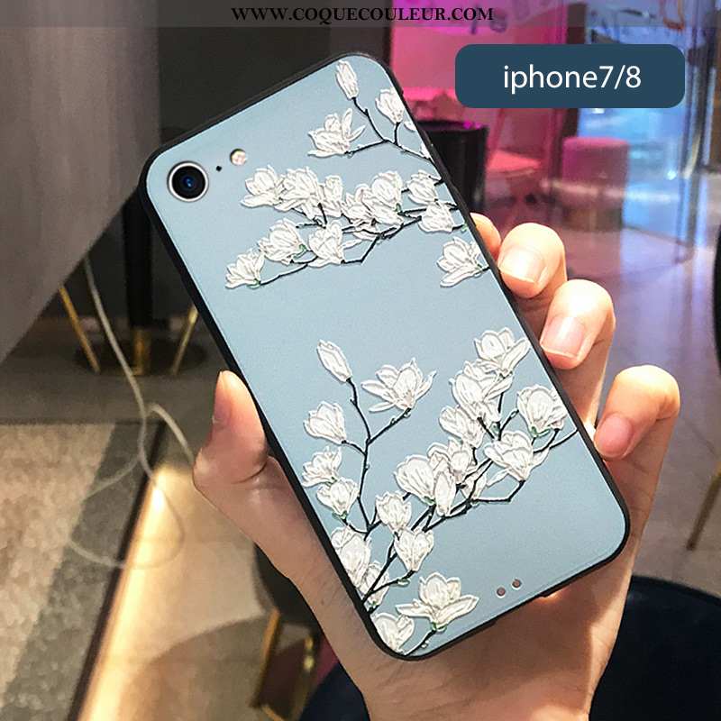 Housse iPhone 7 Créatif Fluide Doux Vintage, Étui iPhone 7 Gaufrage Coque Bleu Foncé