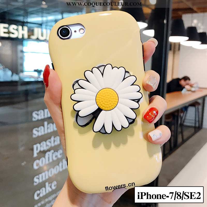 Housse iPhone 7 Silicone Fleurs Tout Compris, Étui iPhone 7 Fluide Doux Incassable Jaune