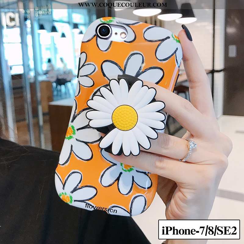 Housse iPhone 7 Silicone Fleurs Tout Compris, Étui iPhone 7 Fluide Doux Incassable Jaune