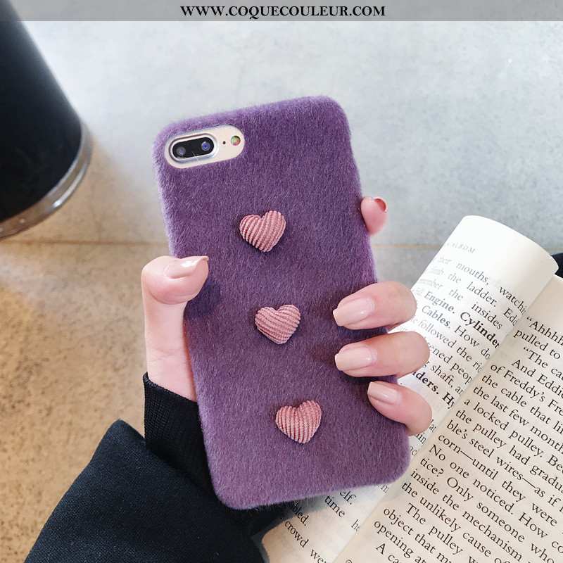 Housse iPhone 8 Plus Fluide Doux Peluche Amour, Étui iPhone 8 Plus Silicone Légère Violet