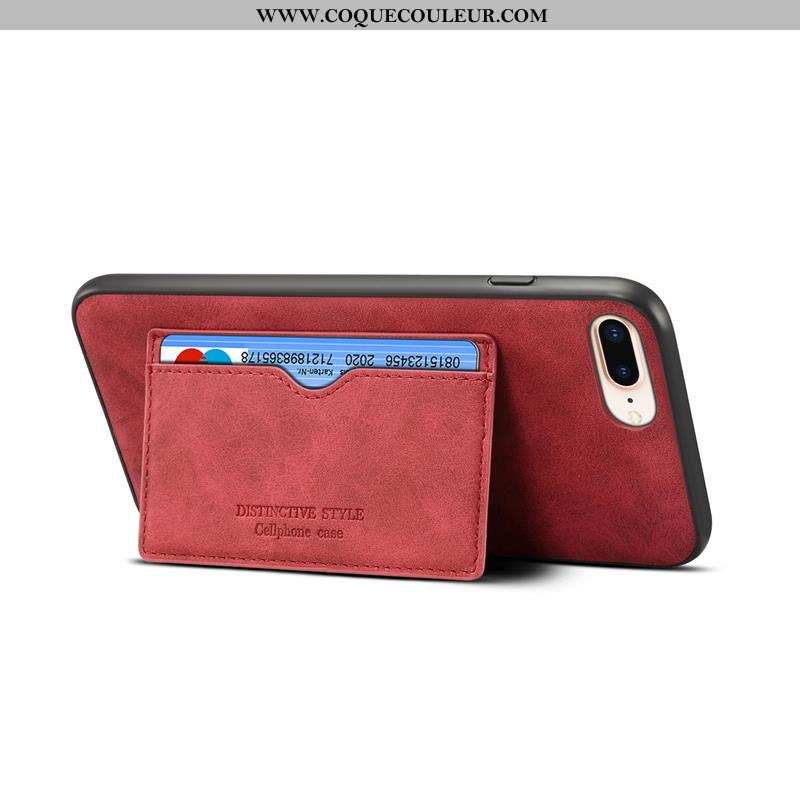 Coque iPhone 8 Plus Cuir Simple Support, Housse iPhone 8 Plus Délavé En Daim Rouge