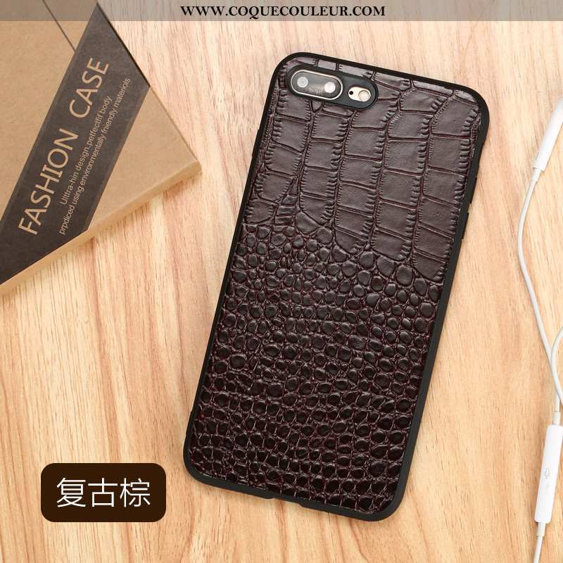 Housse iPhone 8 Plus Tendance Coque Luxe, Étui iPhone 8 Plus Cuir Marron