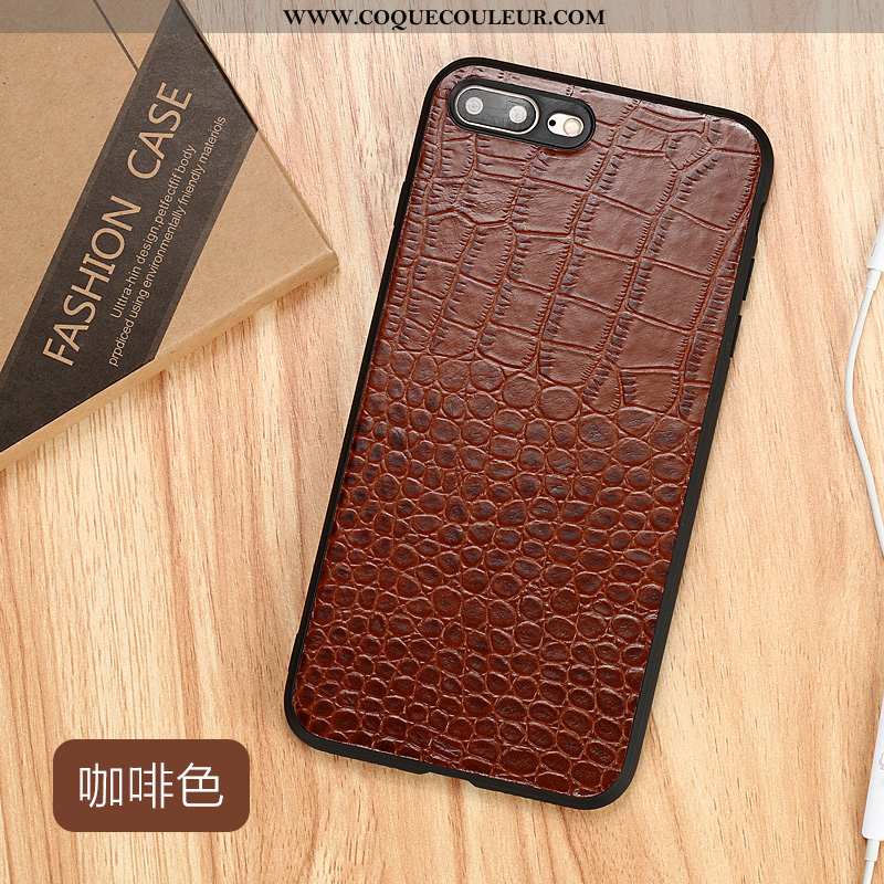 Housse iPhone 8 Plus Tendance Coque Luxe, Étui iPhone 8 Plus Cuir Marron