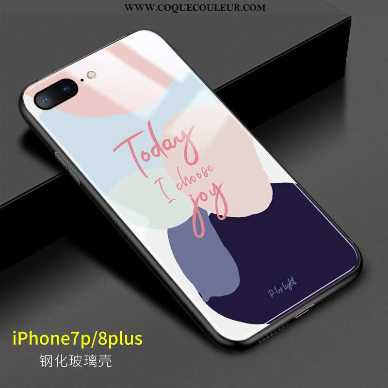 Étui iPhone 8 Plus Créatif Verre Clair, Coque iPhone 8 Plus Tendance Simple Rose