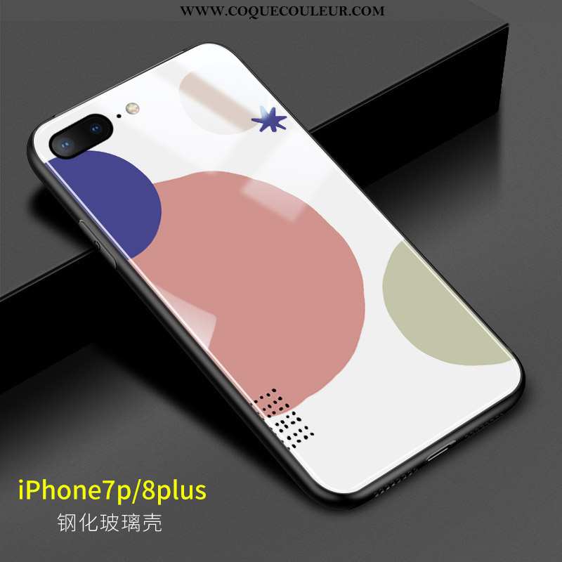 Étui iPhone 8 Plus Créatif Verre Clair, Coque iPhone 8 Plus Tendance Simple Rose