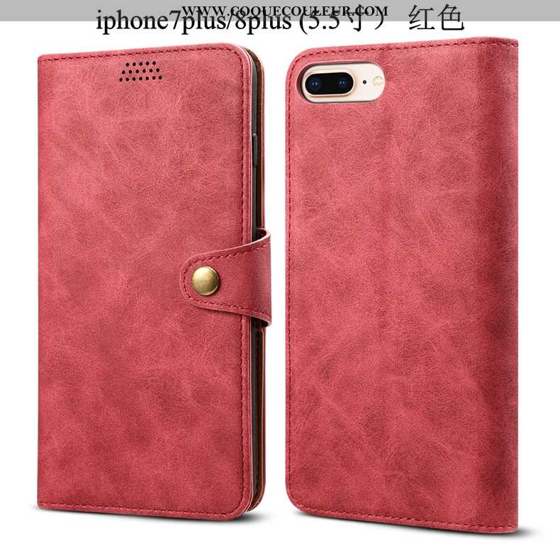 Étui iPhone 8 Plus Fluide Doux Rouge Cuir, Coque iPhone 8 Plus Protection Housse