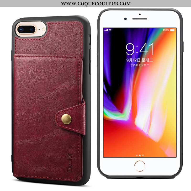 Étui iPhone 8 Plus Fluide Doux Carte Coque, Coque iPhone 8 Plus Protection Support Rouge