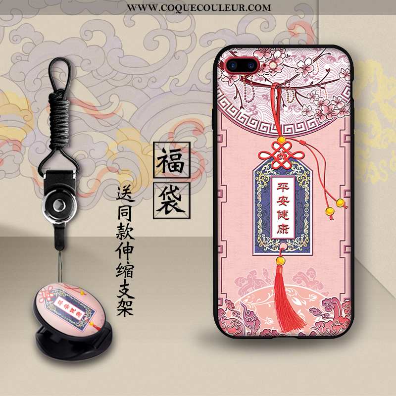 Étui iPhone 8 Plus Créatif Style Chinois Protection, Coque iPhone 8 Plus Gaufrage Noir