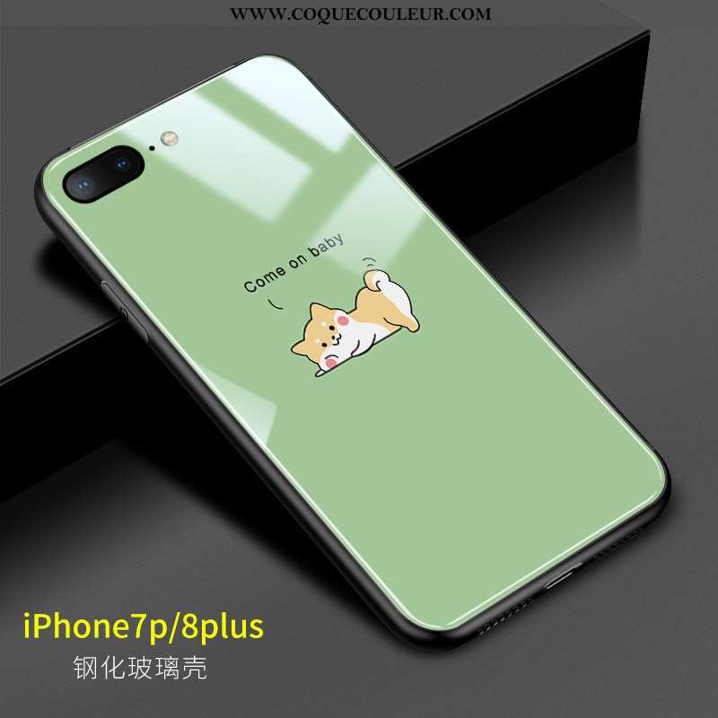 Étui iPhone 8 Plus Protection Mignonne Dessin Animé, Coque iPhone 8 Plus Verre Charmant Verte