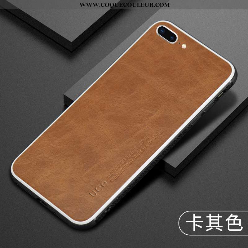 Étui iPhone 8 Plus Créatif Tendance Cuir, Coque iPhone 8 Plus Cuir Véritable Bovins Khaki