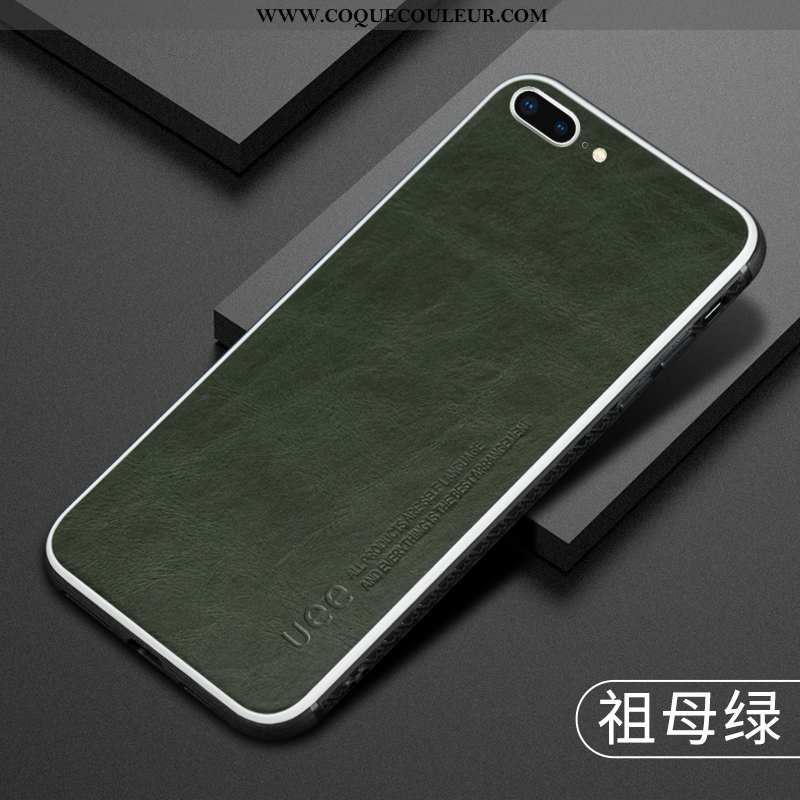 Étui iPhone 8 Plus Créatif Tendance Cuir, Coque iPhone 8 Plus Cuir Véritable Bovins Khaki