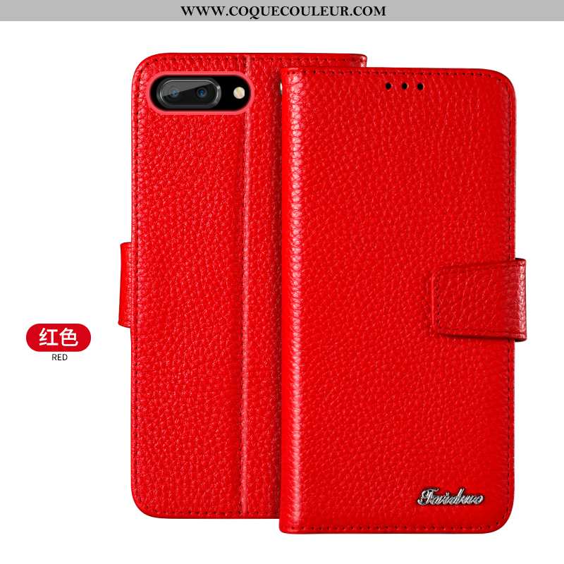 Étui iPhone 8 Plus Cuir Téléphone Portable Housse, Coque iPhone 8 Plus Protection Véritable Rouge