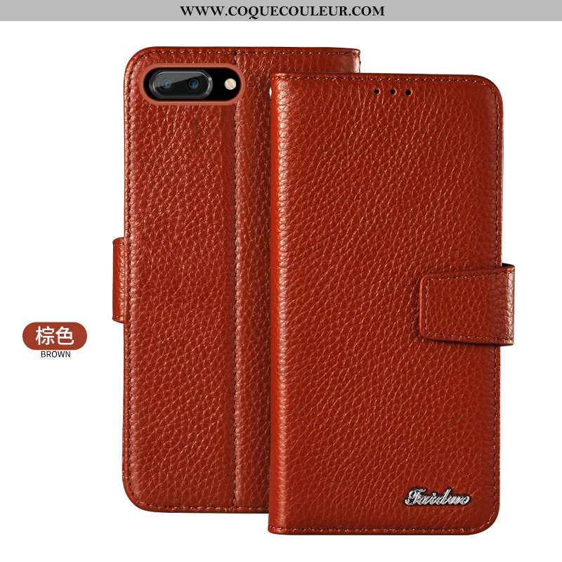 Étui iPhone 8 Plus Cuir Téléphone Portable Housse, Coque iPhone 8 Plus Protection Véritable Rouge