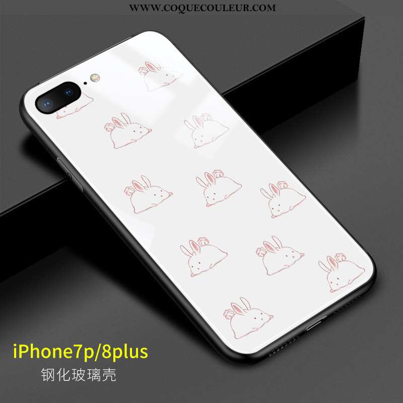 Housse iPhone 8 Plus Dessin Animé Rose Silicone, Étui iPhone 8 Plus Charmant Verre Blanche