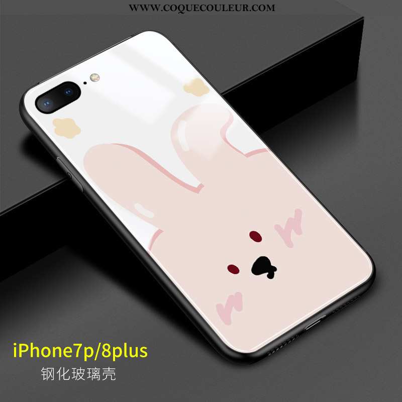 Housse iPhone 8 Plus Dessin Animé Rose Silicone, Étui iPhone 8 Plus Charmant Verre Blanche