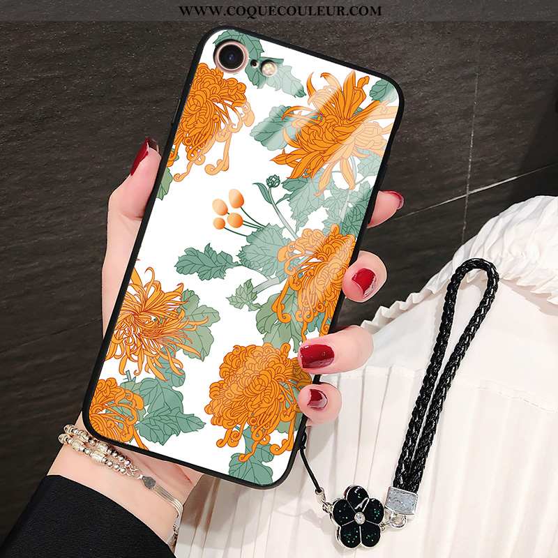 Coque iPhone 8 Mode Tendance Orange, Housse iPhone 8 Verre Téléphone Portable Orange