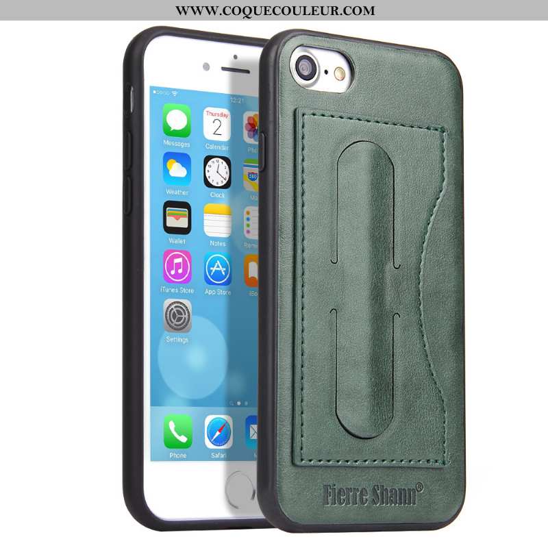 Coque iPhone 8 Protection Carte Simple, Housse iPhone 8 Cuir Vert Verte