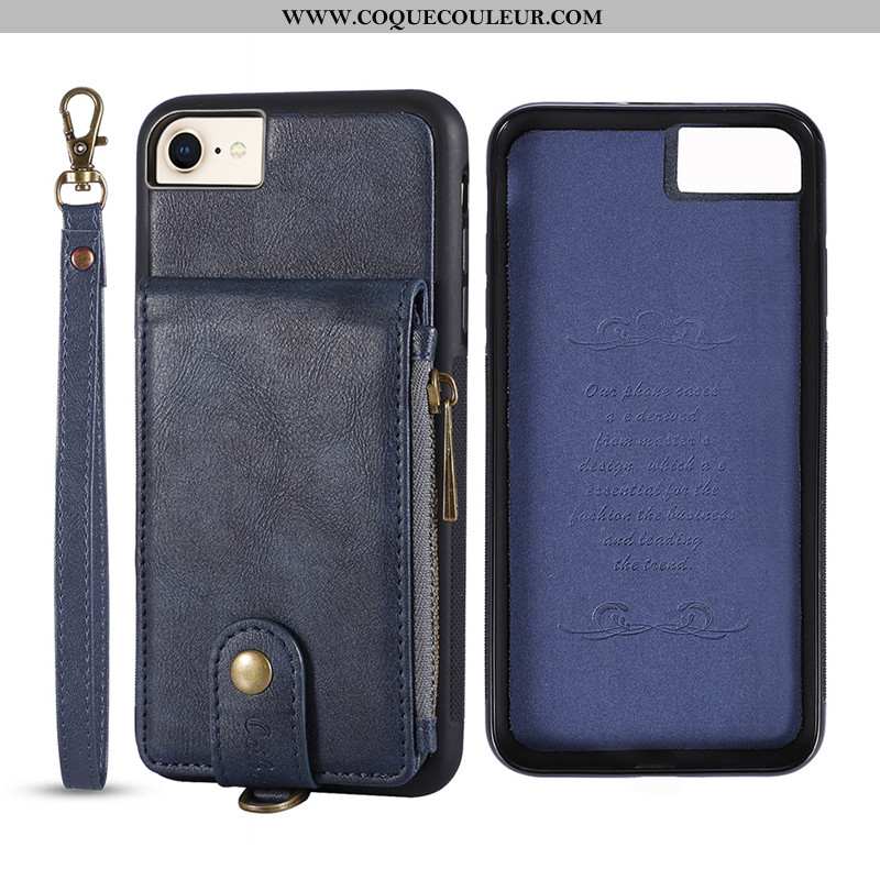 Coque iPhone 8 Portefeuille Bovins Coque, Housse iPhone 8 Cuir Carte Bleu Foncé