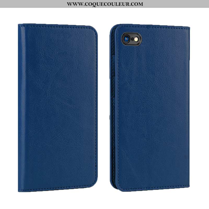 Coque iPhone 8 Cuir Luxe Luxe Véritable, Housse iPhone 8 Protection Étui Bleu