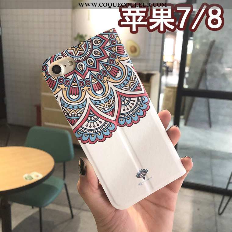 Étui iPhone 8 Cuir Bleu Créatif, Coque iPhone 8 Protection Floral