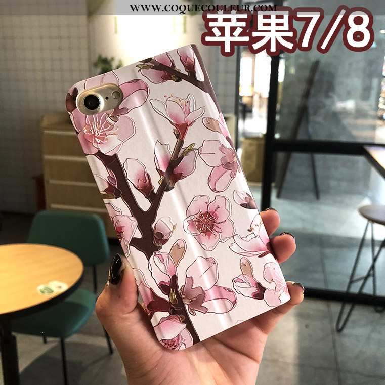 Étui iPhone 8 Cuir Bleu Créatif, Coque iPhone 8 Protection Floral