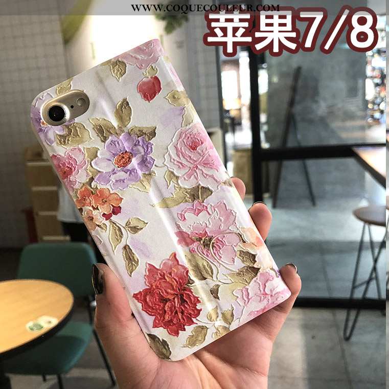 Étui iPhone 8 Cuir Bleu Créatif, Coque iPhone 8 Protection Floral