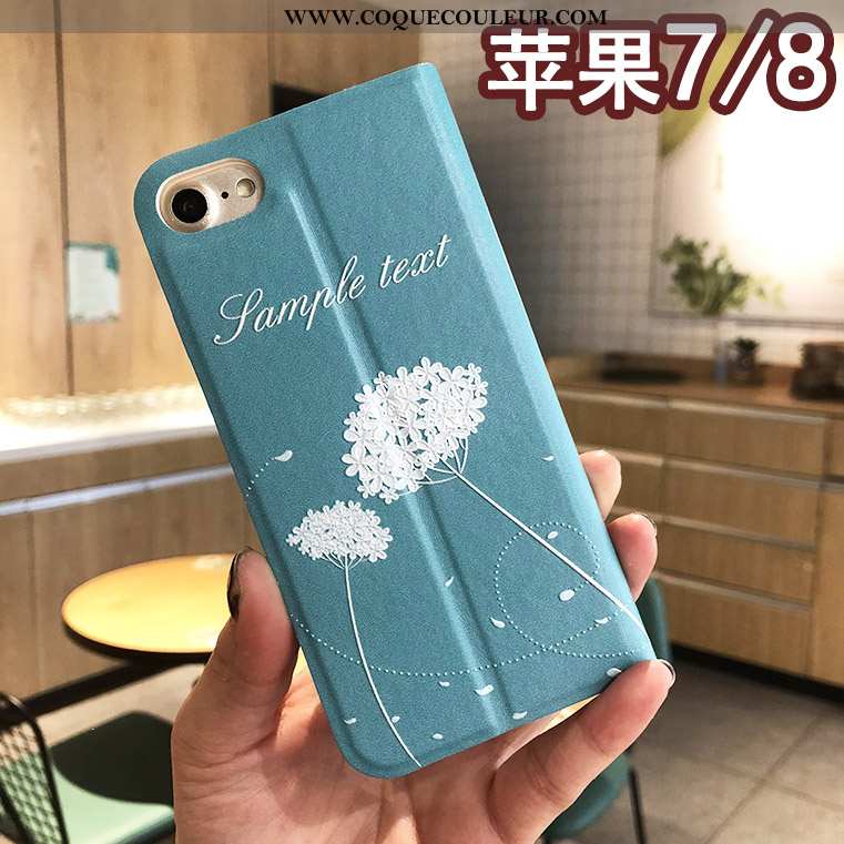 Étui iPhone 8 Cuir Bleu Créatif, Coque iPhone 8 Protection Floral