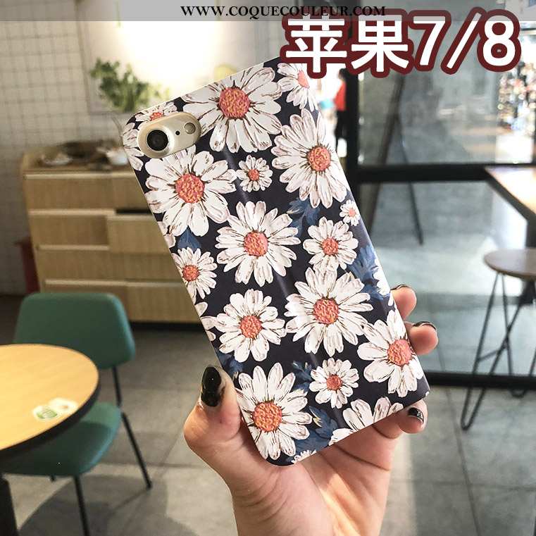 Étui iPhone 8 Cuir Bleu Créatif, Coque iPhone 8 Protection Floral