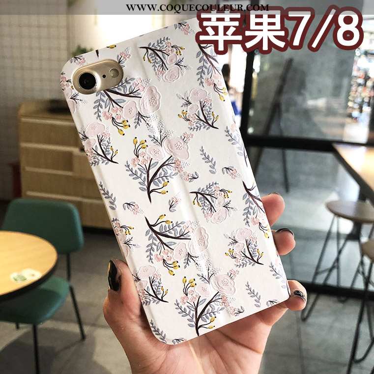 Étui iPhone 8 Cuir Bleu Créatif, Coque iPhone 8 Protection Floral