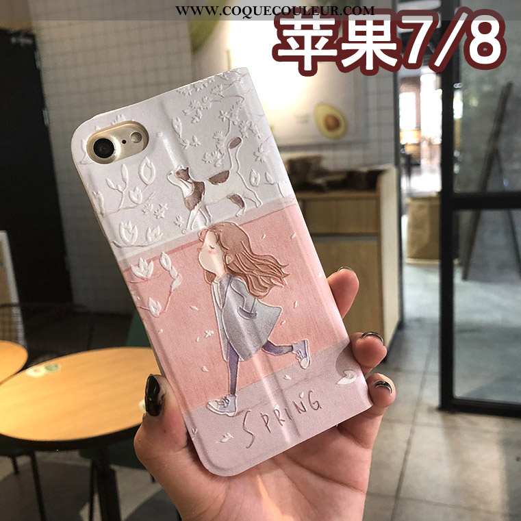 Étui iPhone 8 Cuir Bleu Créatif, Coque iPhone 8 Protection Floral