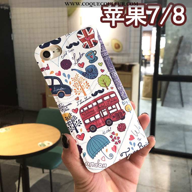 Étui iPhone 8 Cuir Bleu Créatif, Coque iPhone 8 Protection Floral