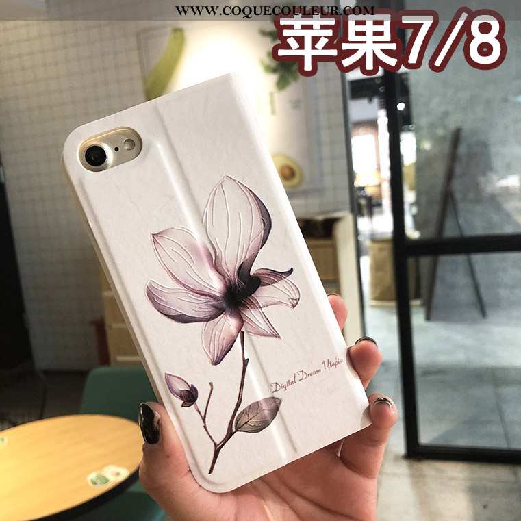 Étui iPhone 8 Cuir Bleu Créatif, Coque iPhone 8 Protection Floral