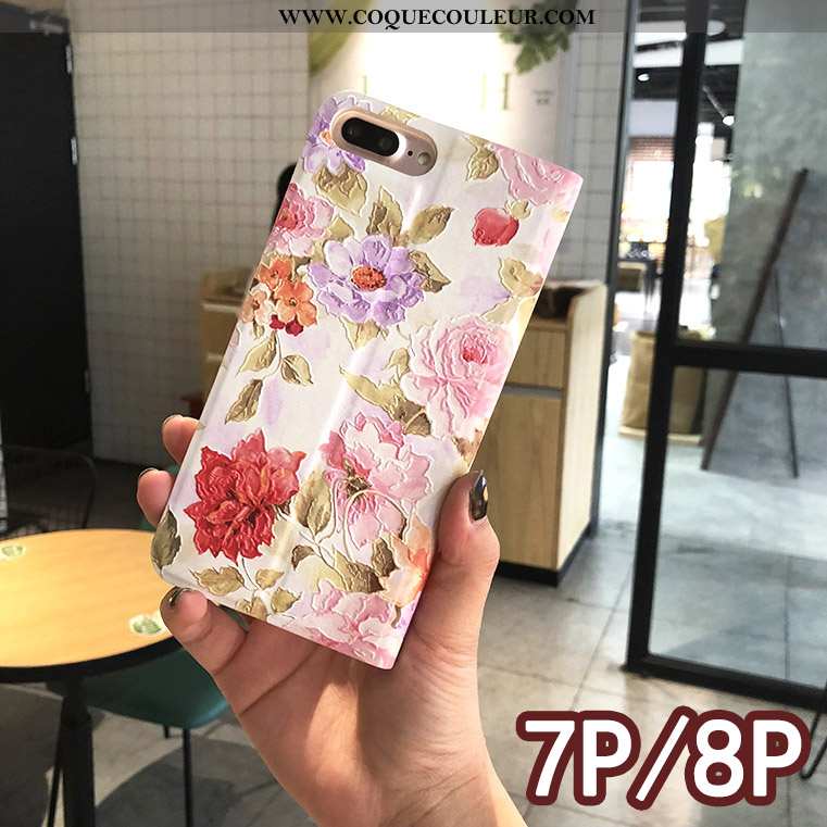 Étui iPhone 8 Cuir Bleu Créatif, Coque iPhone 8 Protection Floral