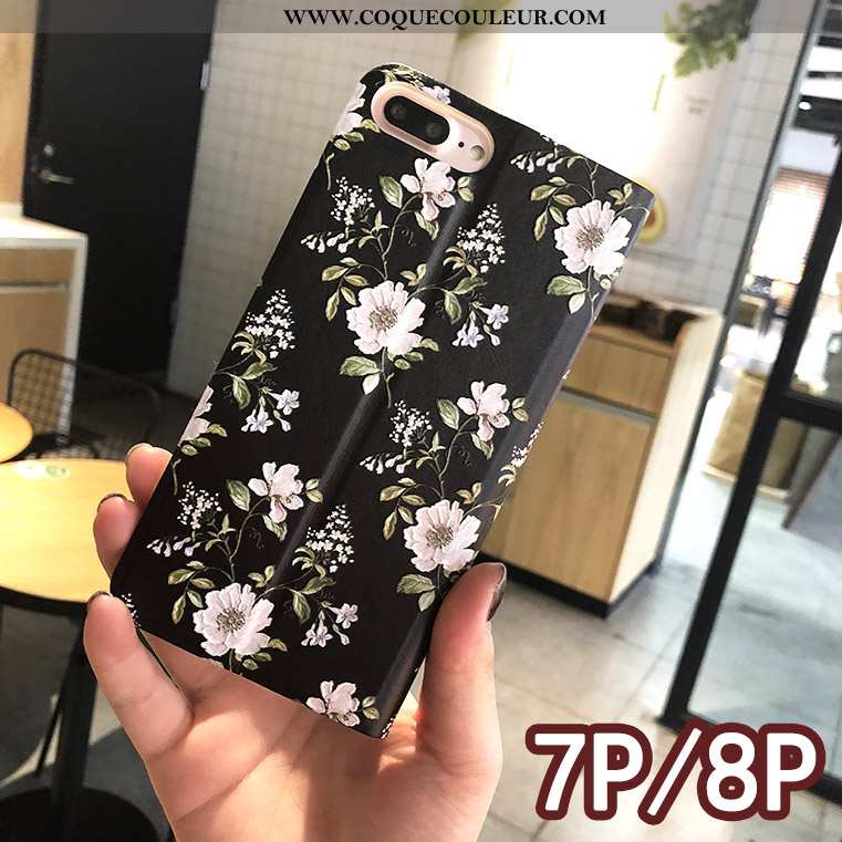 Étui iPhone 8 Cuir Bleu Créatif, Coque iPhone 8 Protection Floral