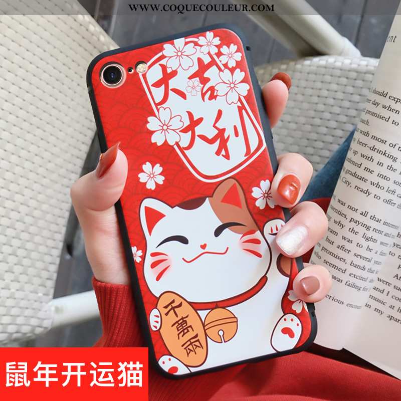 Étui iPhone 8 Créatif Grand Rat, Coque iPhone 8 Dessin Animé Silicone Rouge