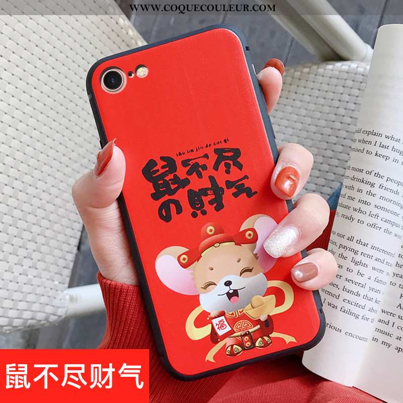 Étui iPhone 8 Créatif Grand Rat, Coque iPhone 8 Dessin Animé Silicone Rouge