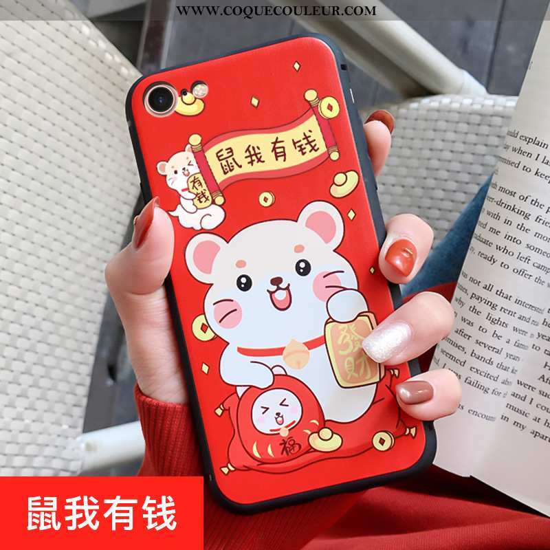 Étui iPhone 8 Créatif Grand Rat, Coque iPhone 8 Dessin Animé Silicone Rouge