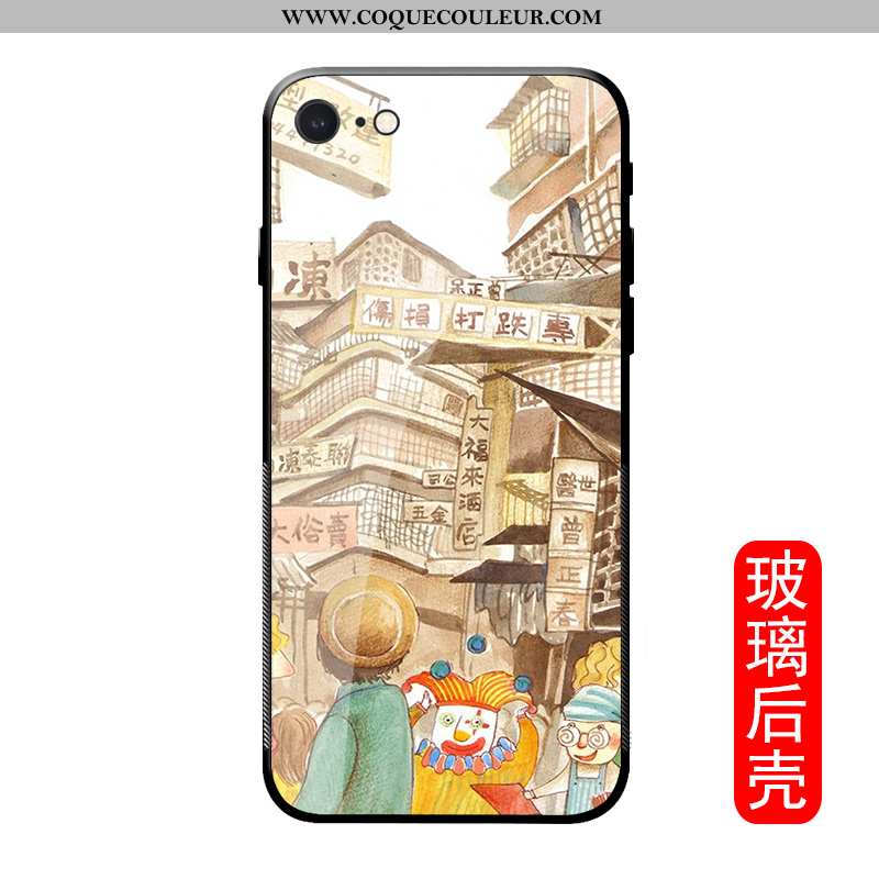 Coque iPhone Se (nouveau) Dessin Animé Créatif Verre, Housse iPhone Se (nouveau) Silicone Téléphone 