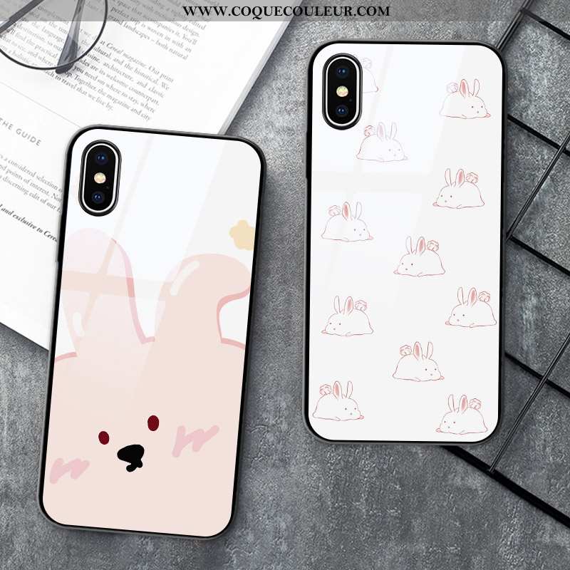 Étui iPhone X Verre Rose Coque, Coque iPhone X Dessin Animé Tout Compris Blanche