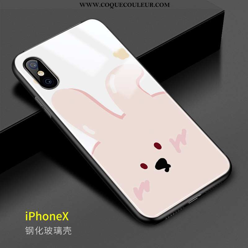 Étui iPhone X Verre Rose Coque, Coque iPhone X Dessin Animé Tout Compris Blanche