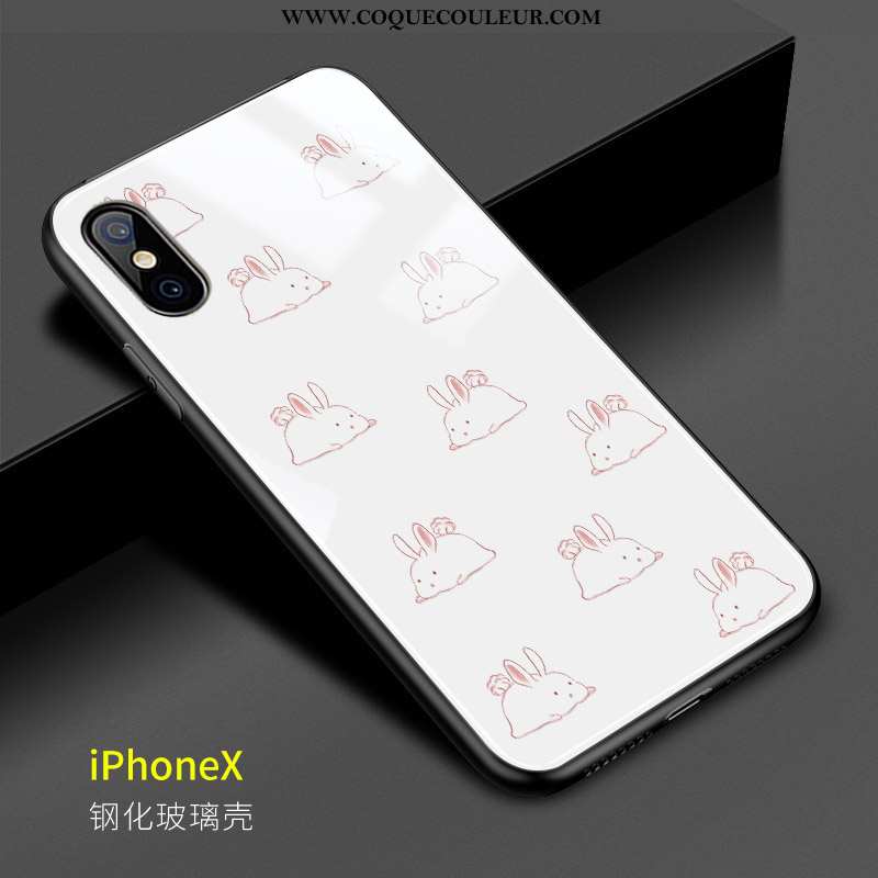 Étui iPhone X Verre Rose Coque, Coque iPhone X Dessin Animé Tout Compris Blanche