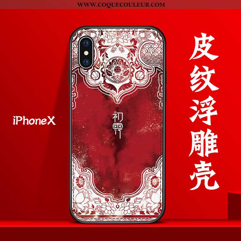Coque iPhone X Cuir Tout Compris Créatif, Housse iPhone X Modèle Fleurie Tendance Rouge